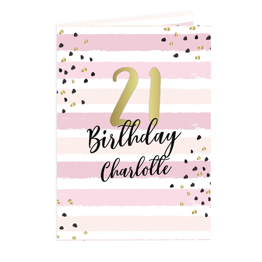 Personalised Gold And Pink Stripe Birthday Card