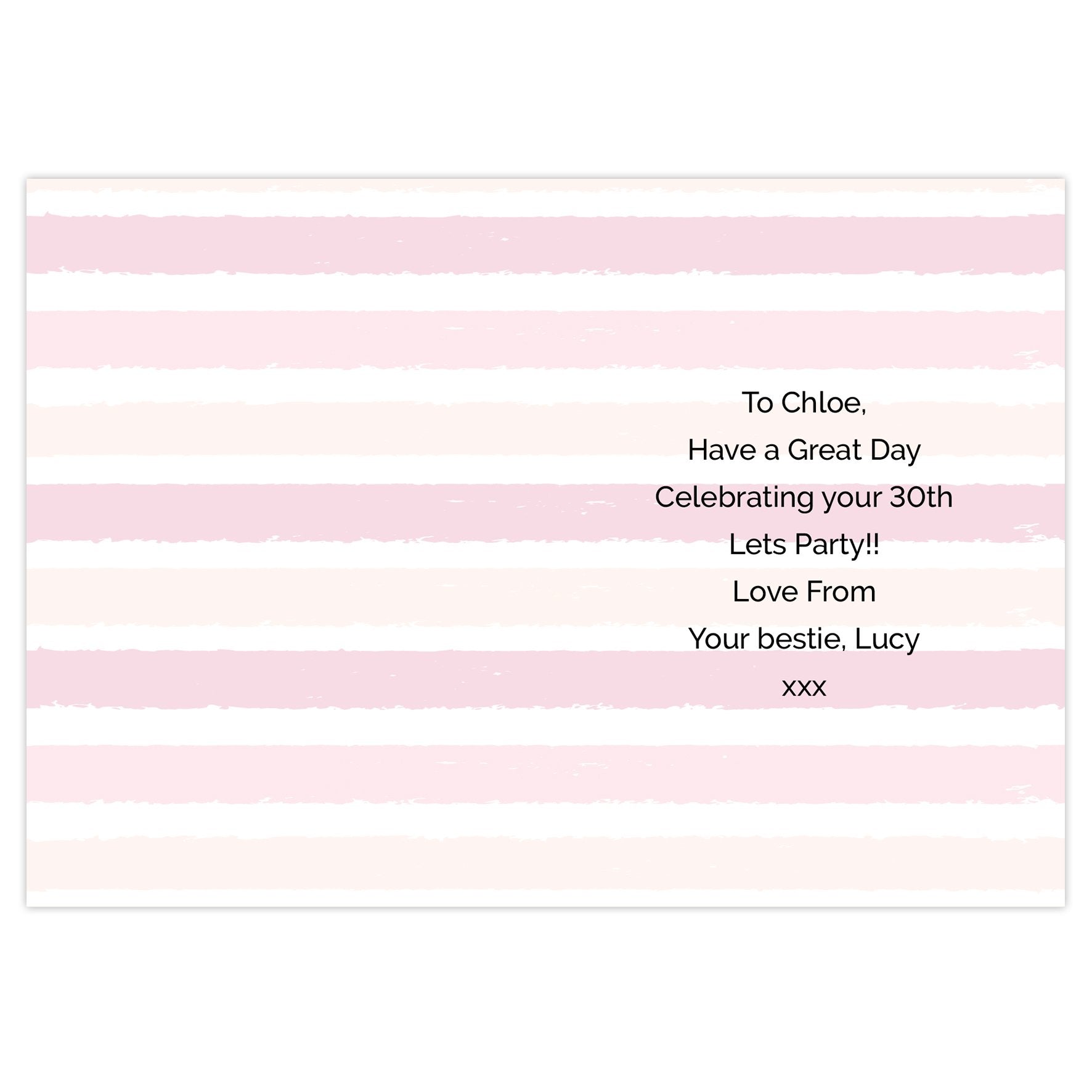 Personalised Gold And Pink Stripe Birthday Card