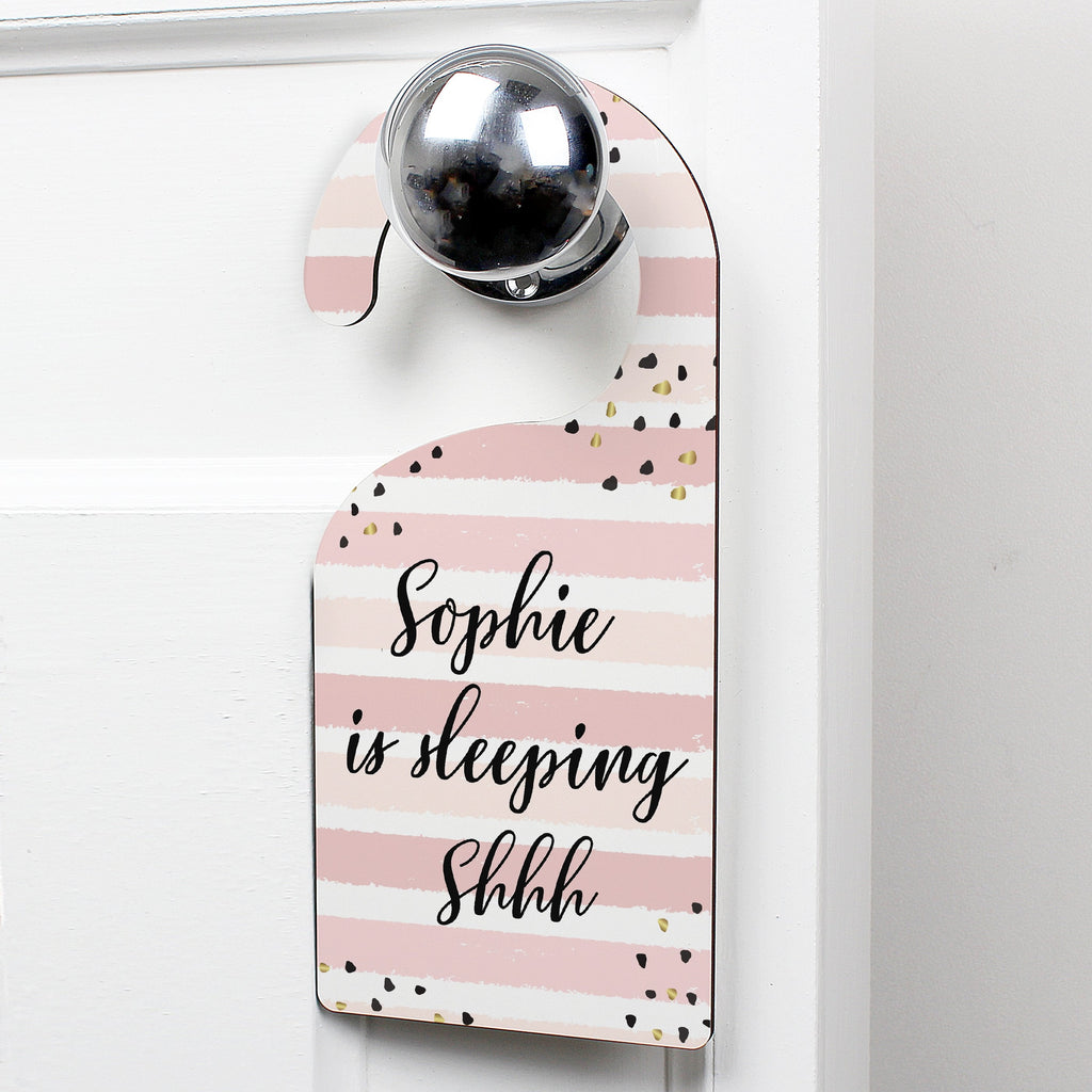 Personalised Gold And Pink Stripe Door Hanger