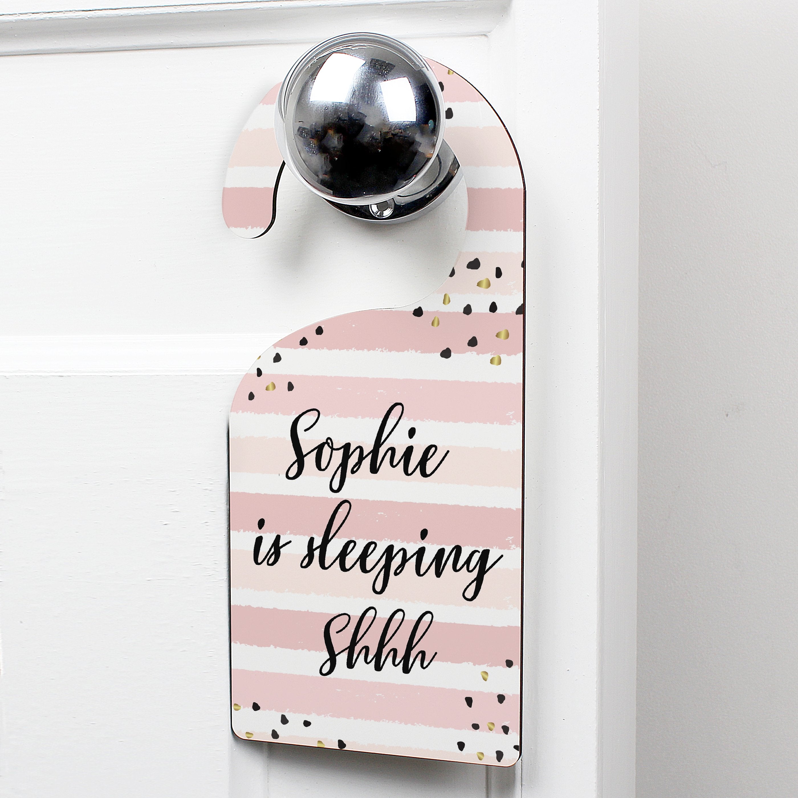Personalised Gold And Pink Stripe Door Hanger