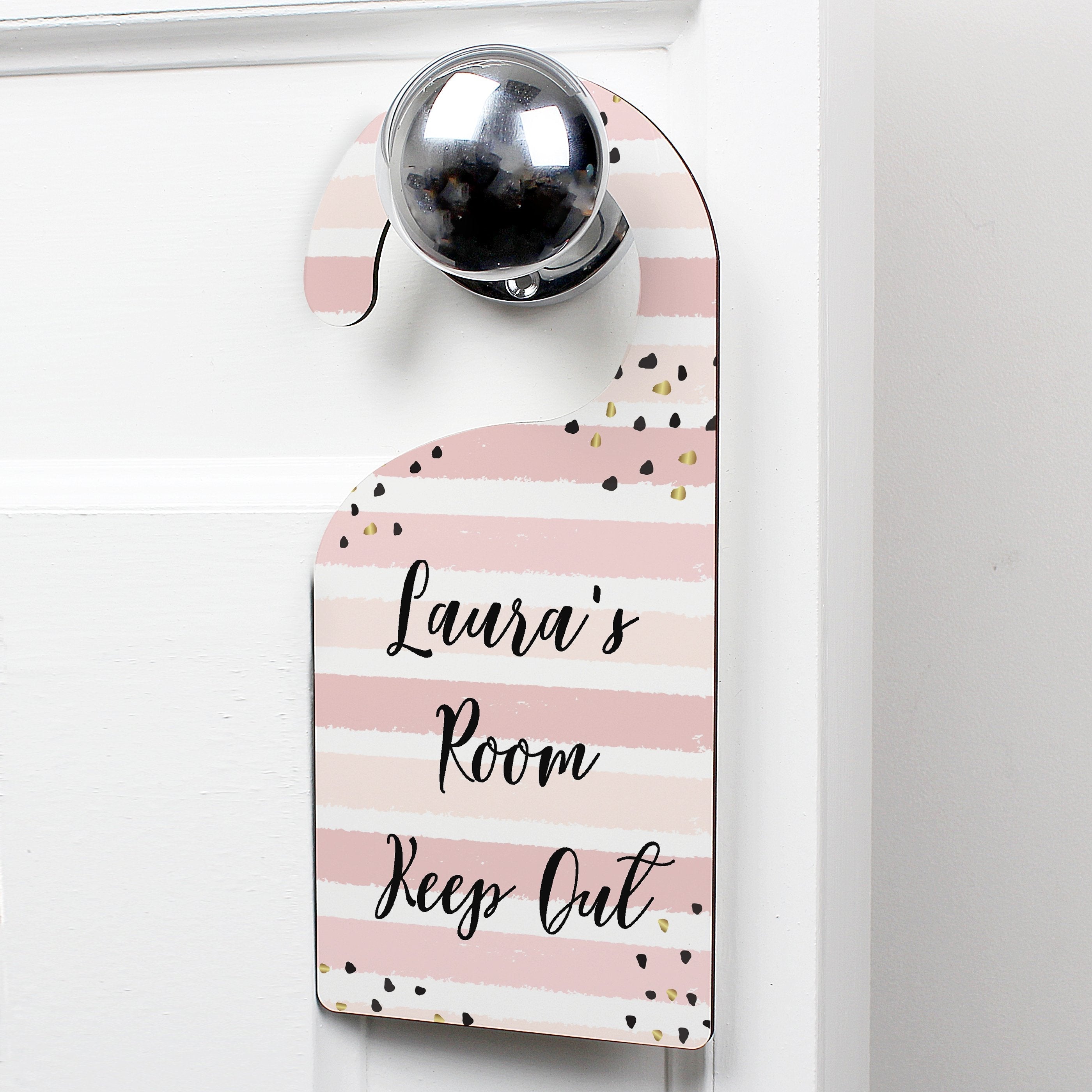 Personalised Gold And Pink Stripe Door Hanger