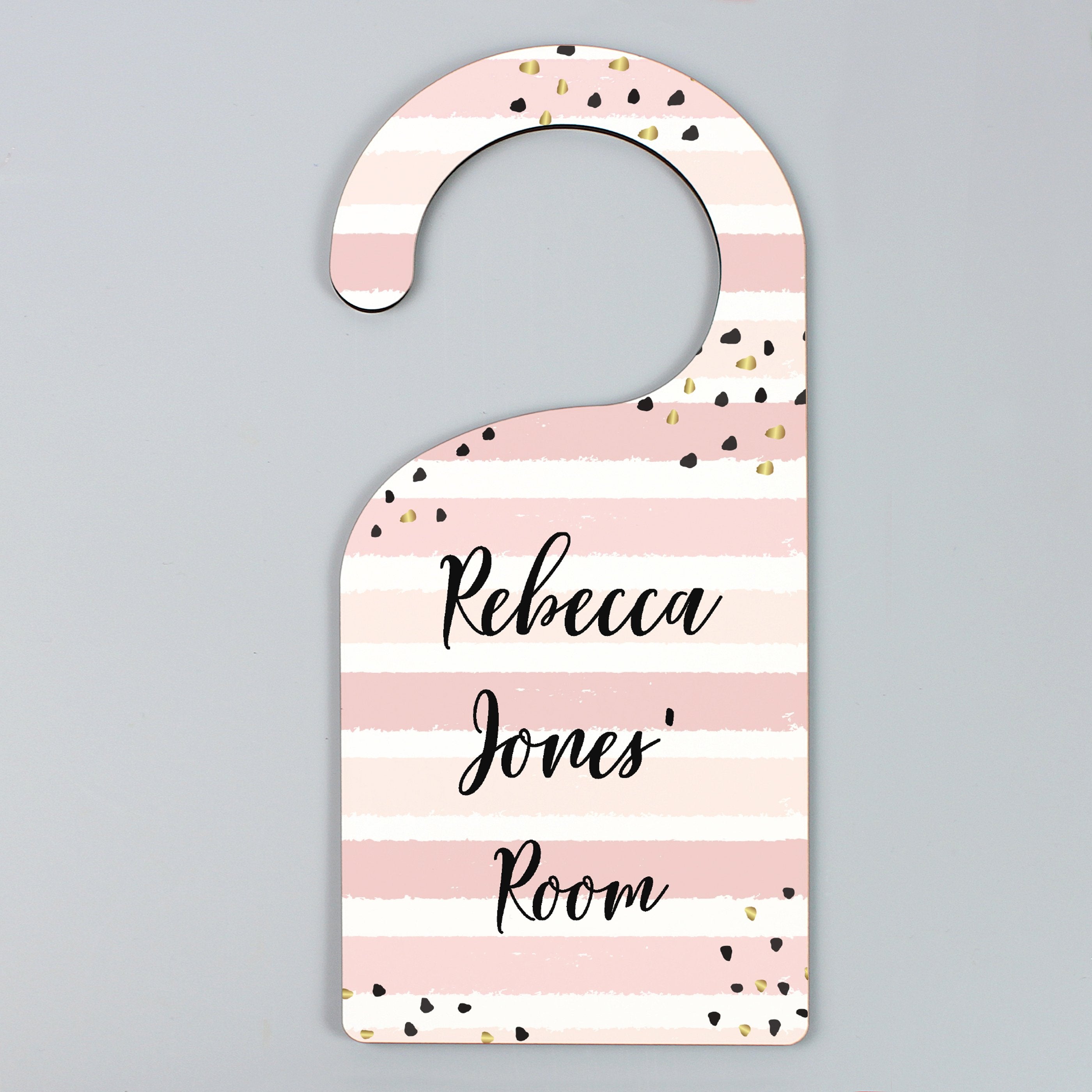 Personalised Gold And Pink Stripe Door Hanger