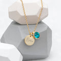 Personalised Personalised Gold Birthstone Crystal and Disc Necklace