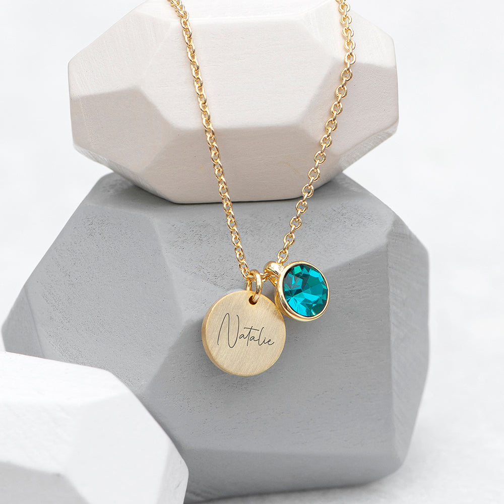 Personalised Personalised Gold Birthstone Crystal and Disc Necklace