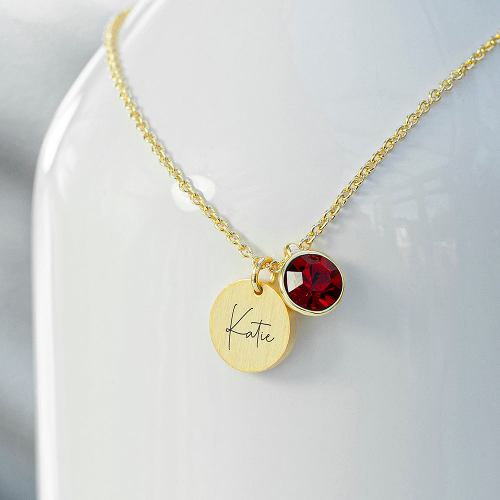 Personalised Personalised Gold Birthstone Crystal and Disc Necklace