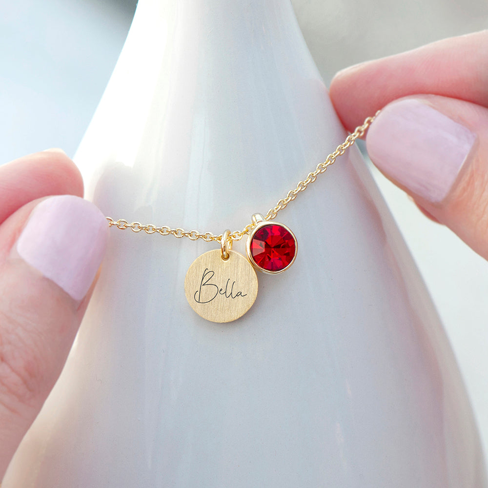 Personalised Personalised Gold Birthstone Crystal and Disc Necklace