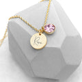 Personalised Personalised Gold Birthstone Crystal and Disc Necklace