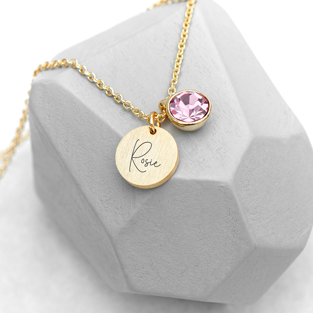 Personalised Personalised Gold Birthstone Crystal and Disc Necklace