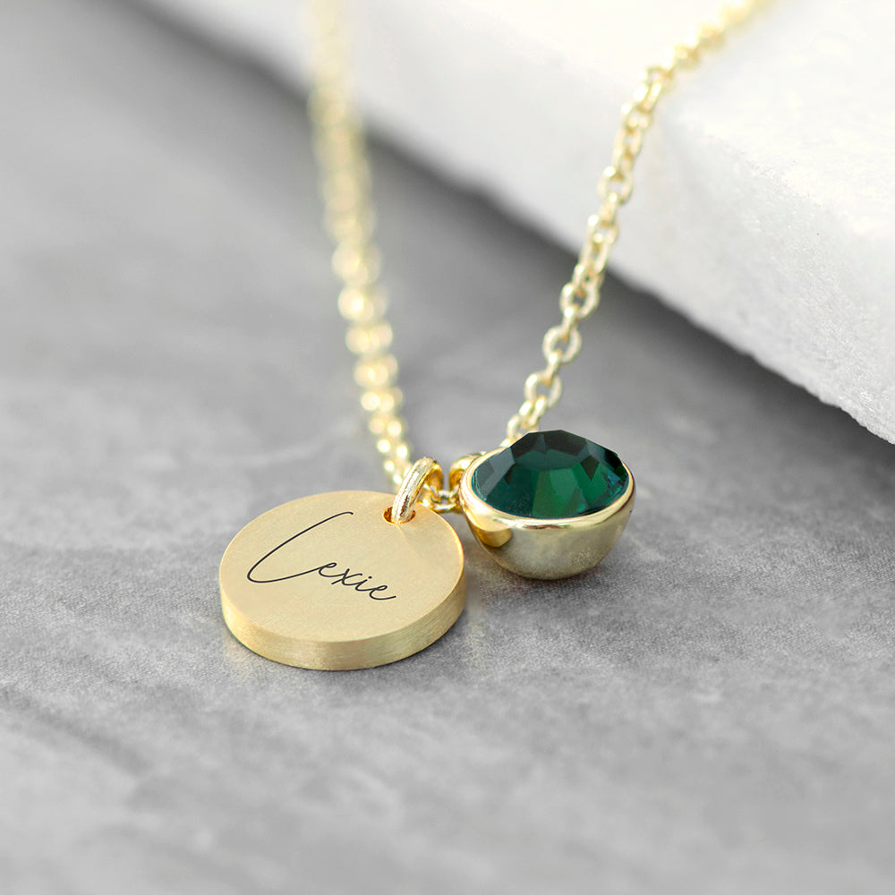Personalised Personalised Gold Birthstone Crystal and Disc Necklace