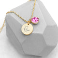 Personalised Personalised Gold Birthstone Crystal and Disc Necklace