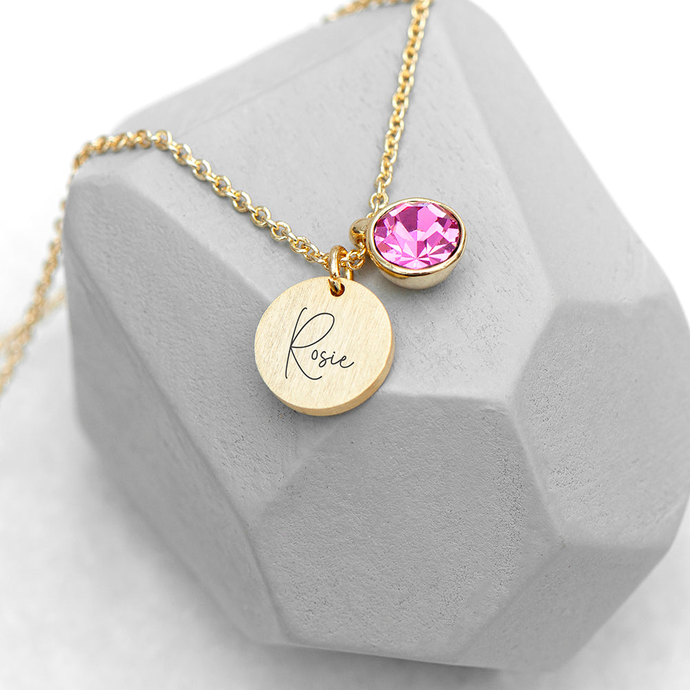 Personalised Personalised Gold Birthstone Crystal and Disc Necklace