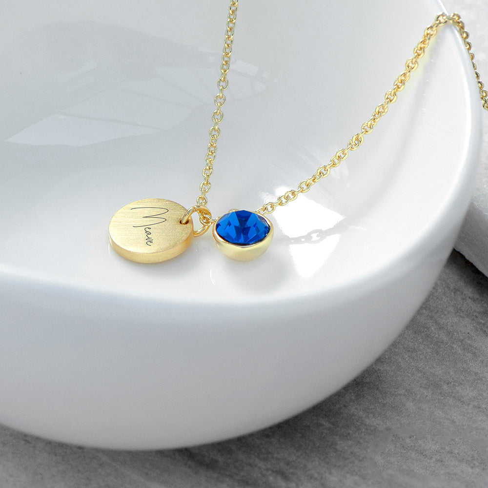 Personalised Personalised Gold Birthstone Crystal and Disc Necklace