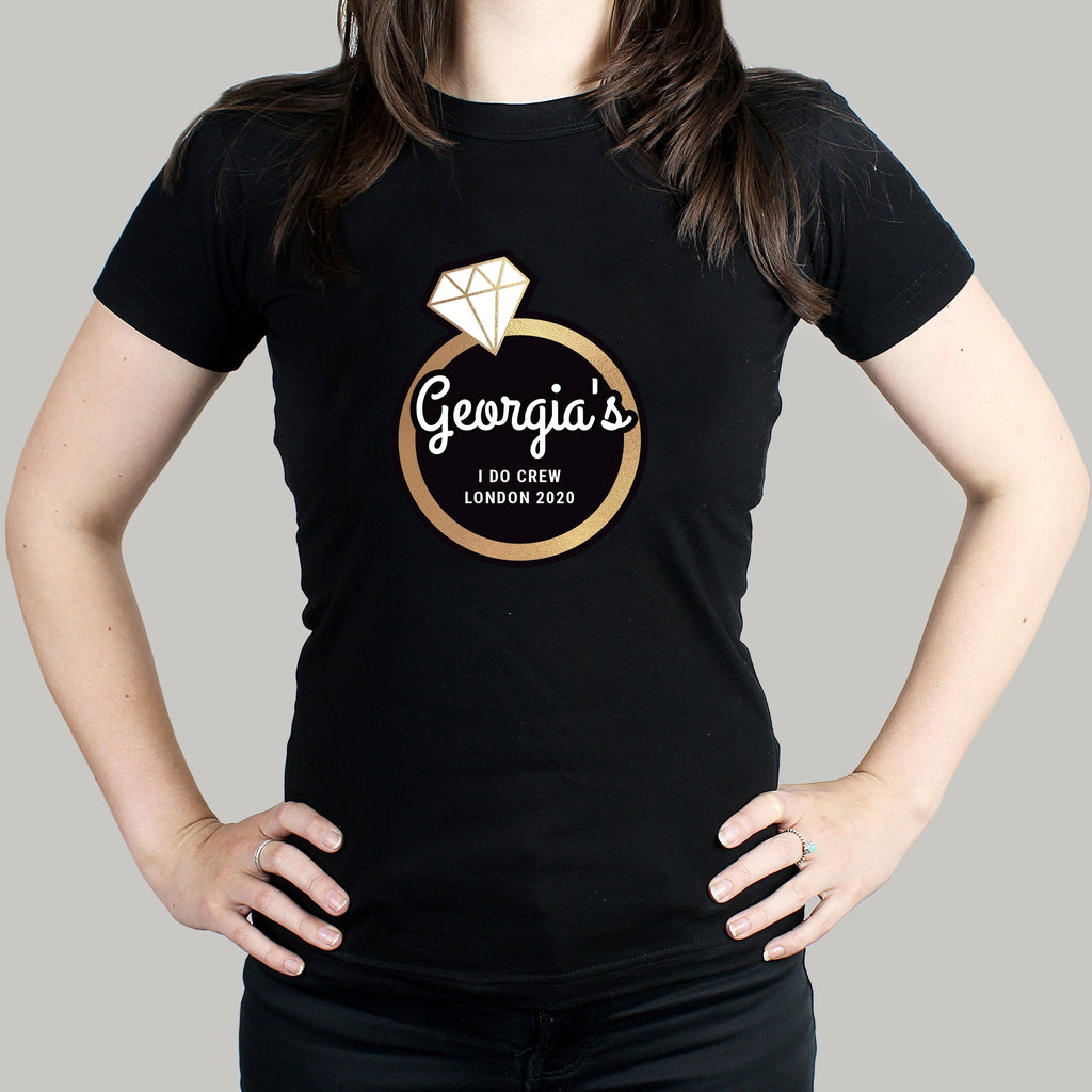 Personalised Gold Bling Ring Hen Party T-Shirt - Black Small
