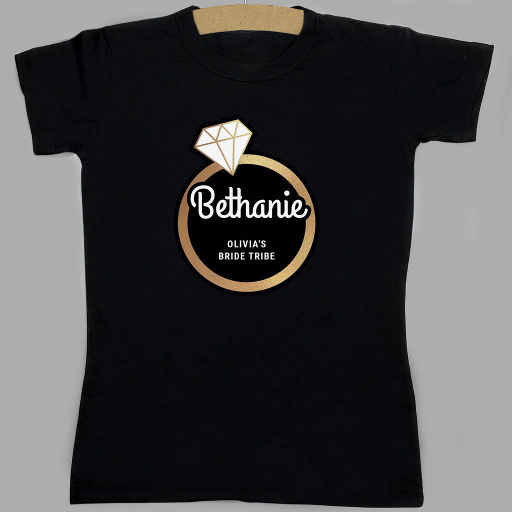 Personalised Gold Bling Ring Hen Party T-Shirt - Black XL