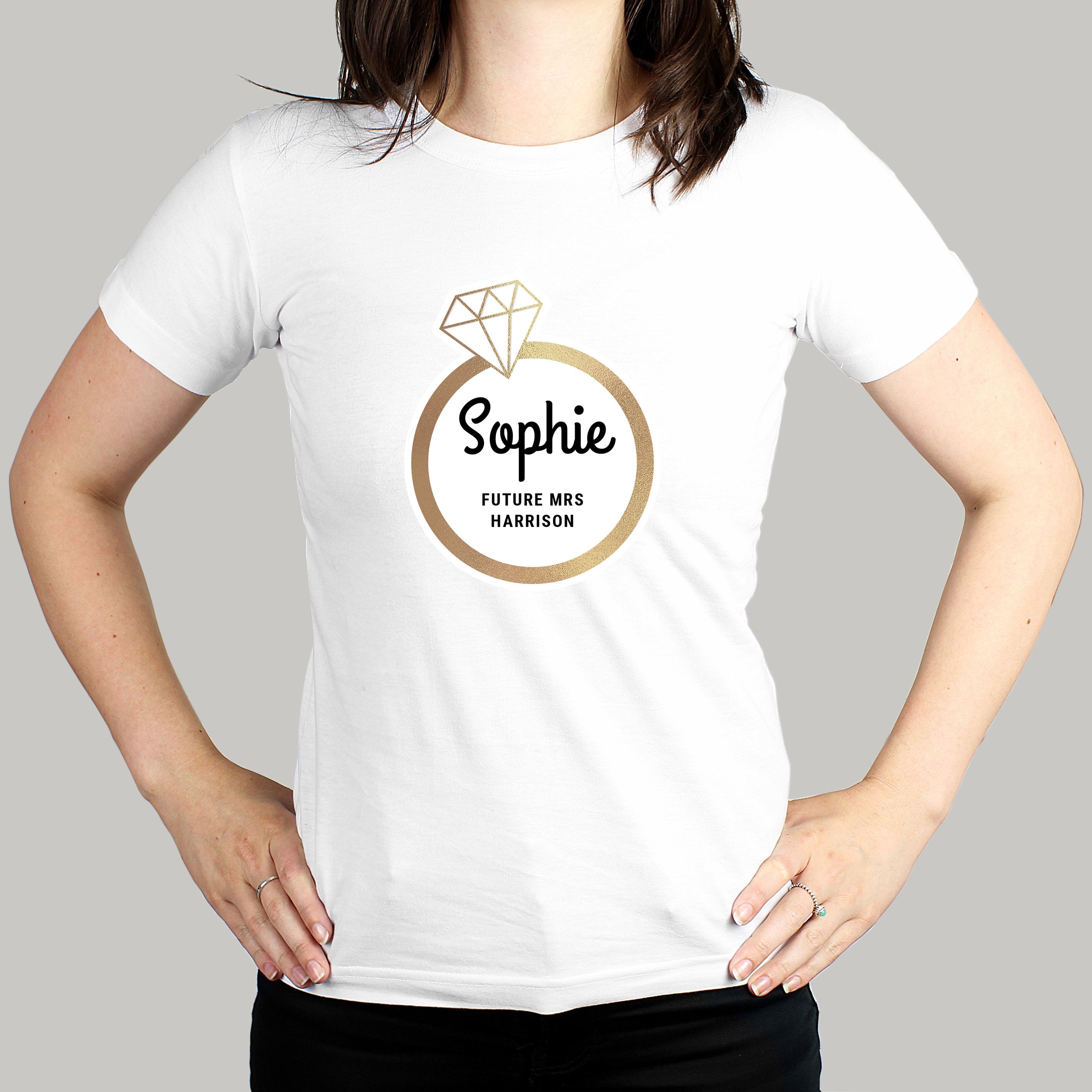 Personalised Gold Bling Ring Hen Party T-Shirt - White Small