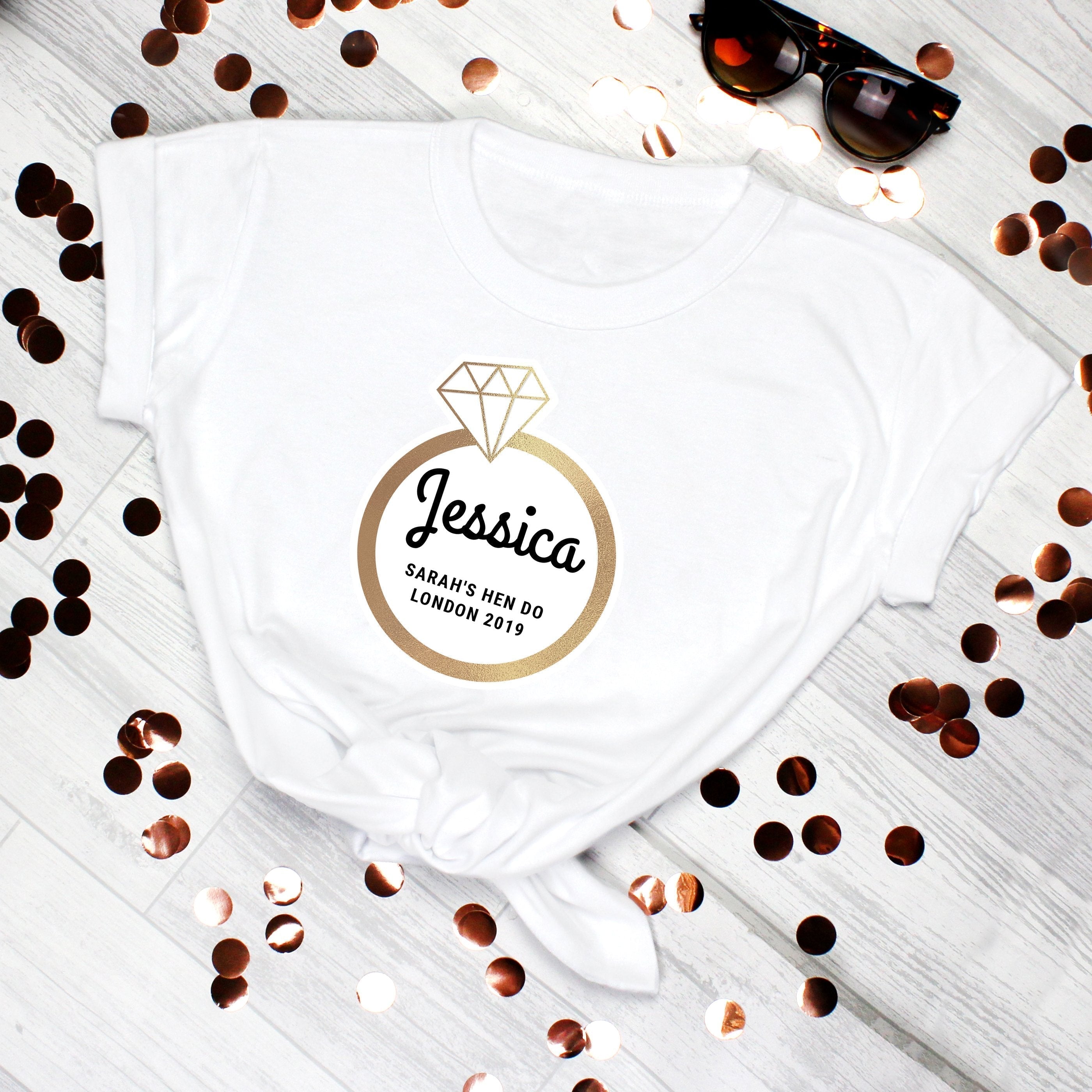 Personalised Gold Bling Ring Hen Party T-Shirt - White XL