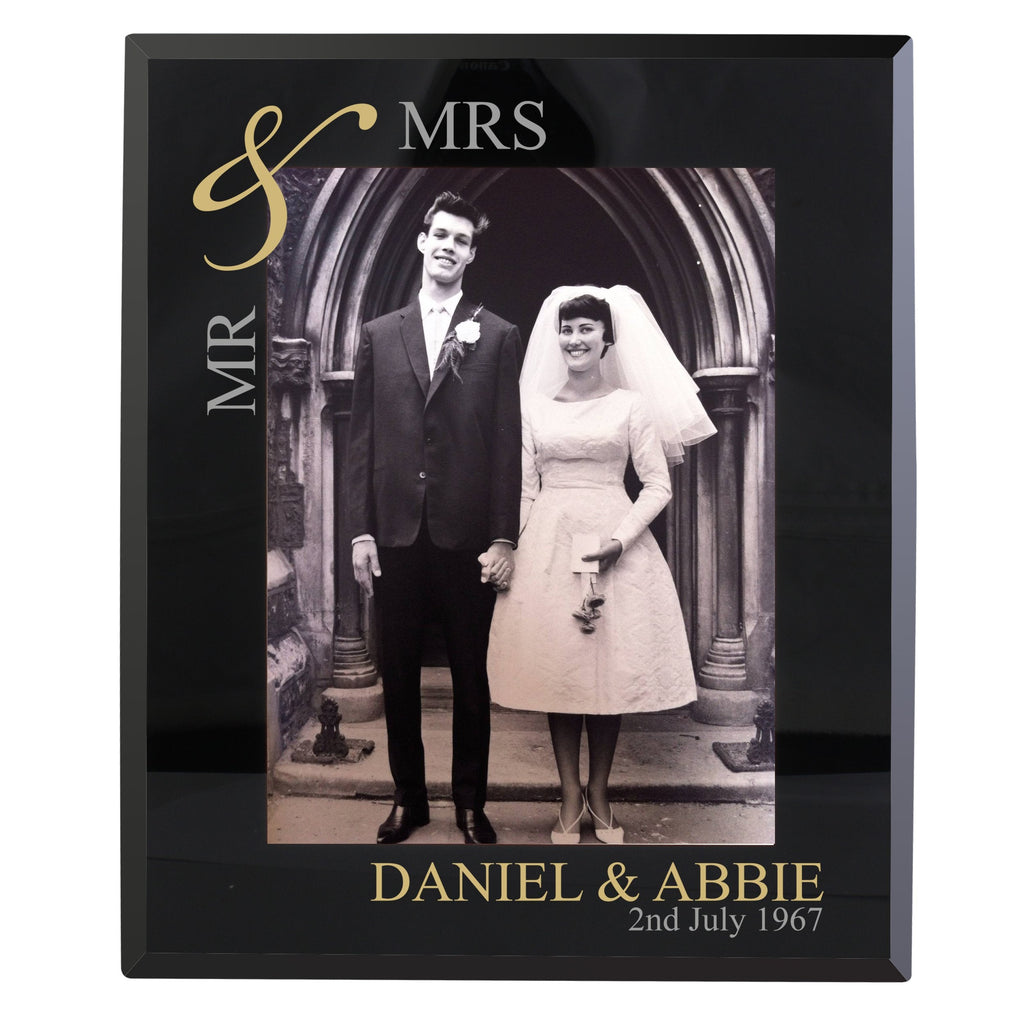 Personalised Gold Couples 5x7 Inch Black Glass Photo Frame