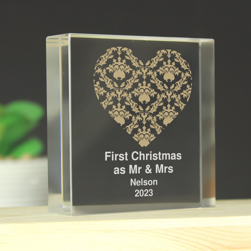 Personalised Gold Damask Heart Large Crystal Token