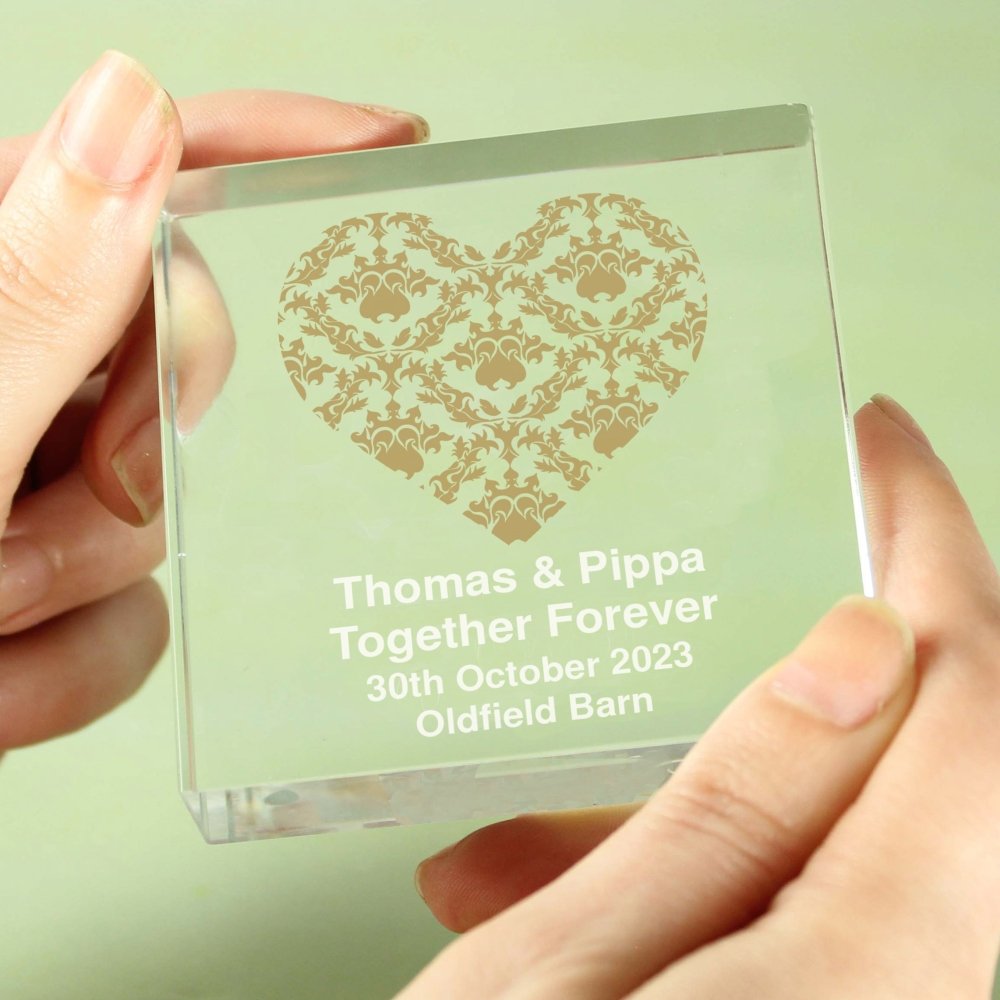 Personalised Gold Damask Heart Large Crystal Token