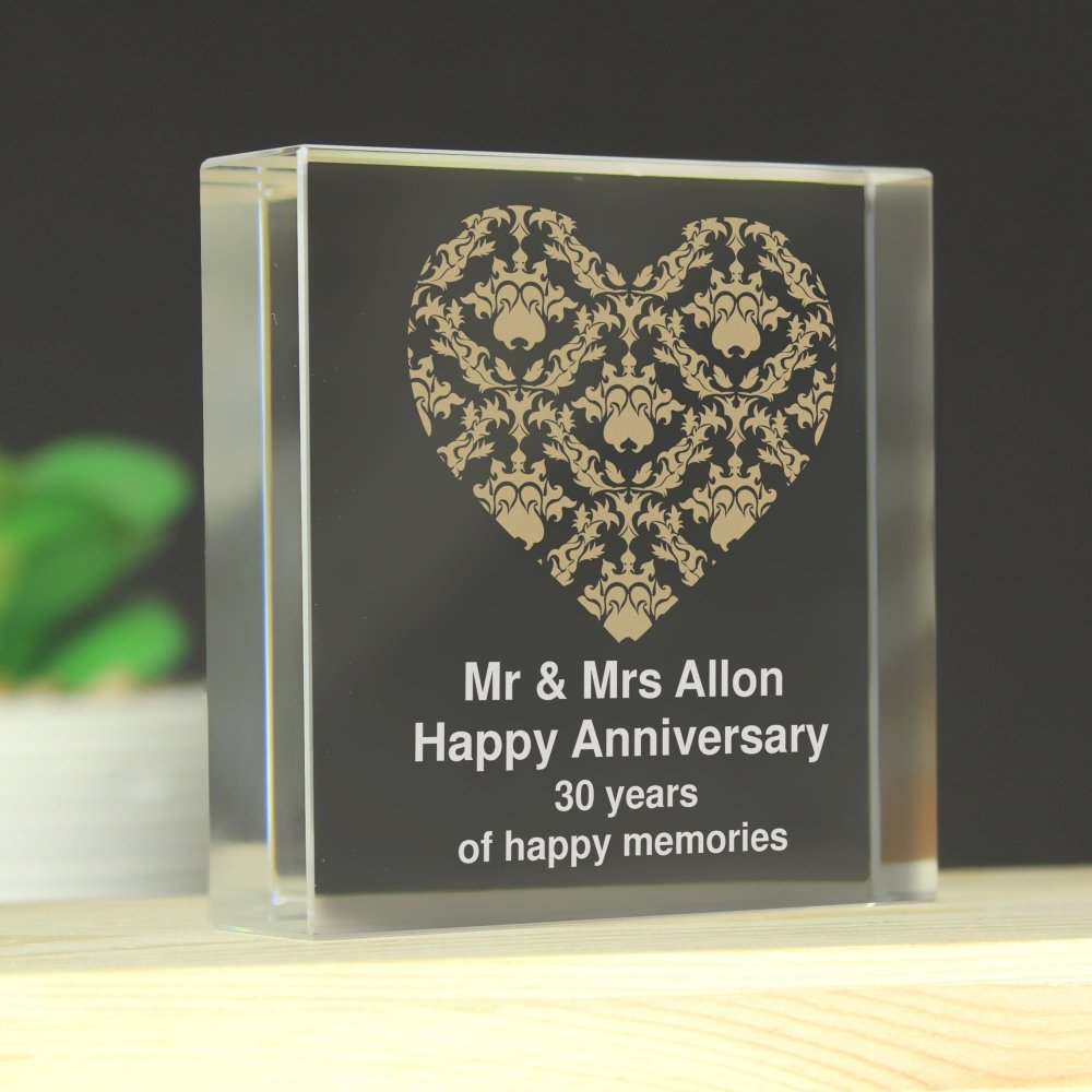 Personalised Gold Damask Heart Large Crystal Token