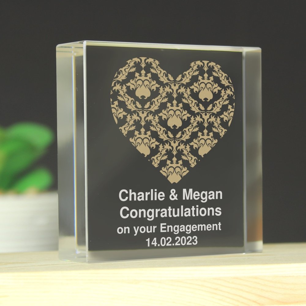 Personalised Gold Damask Heart Large Crystal Token
