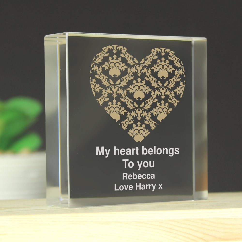 Personalised Gold Damask Heart Large Crystal Token