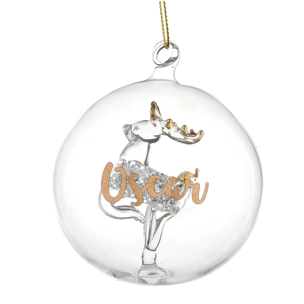 Personalised Gold Glitter Name Only Reindeer Glass Bauble