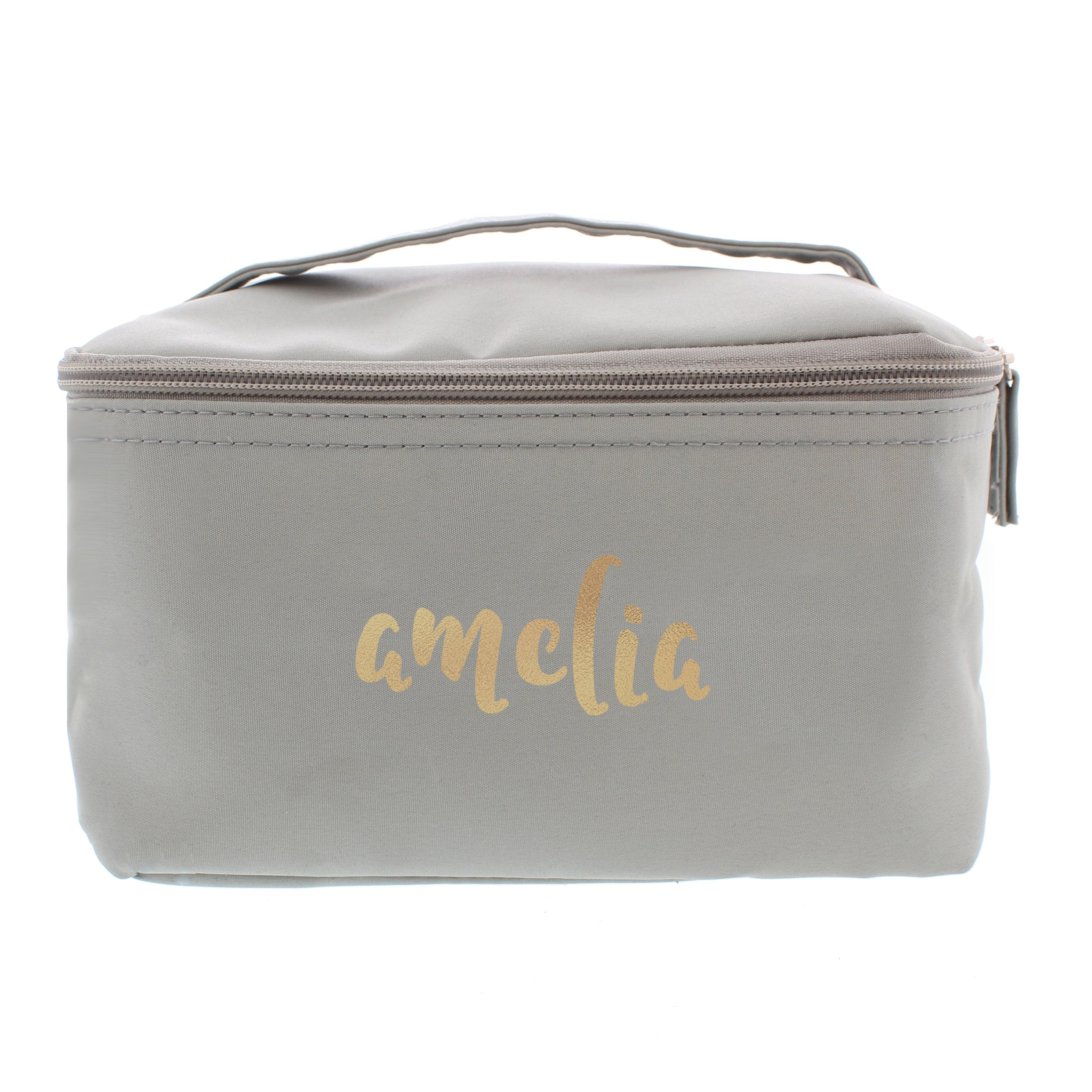 Personalised Gold Name Grey Vanity Bag