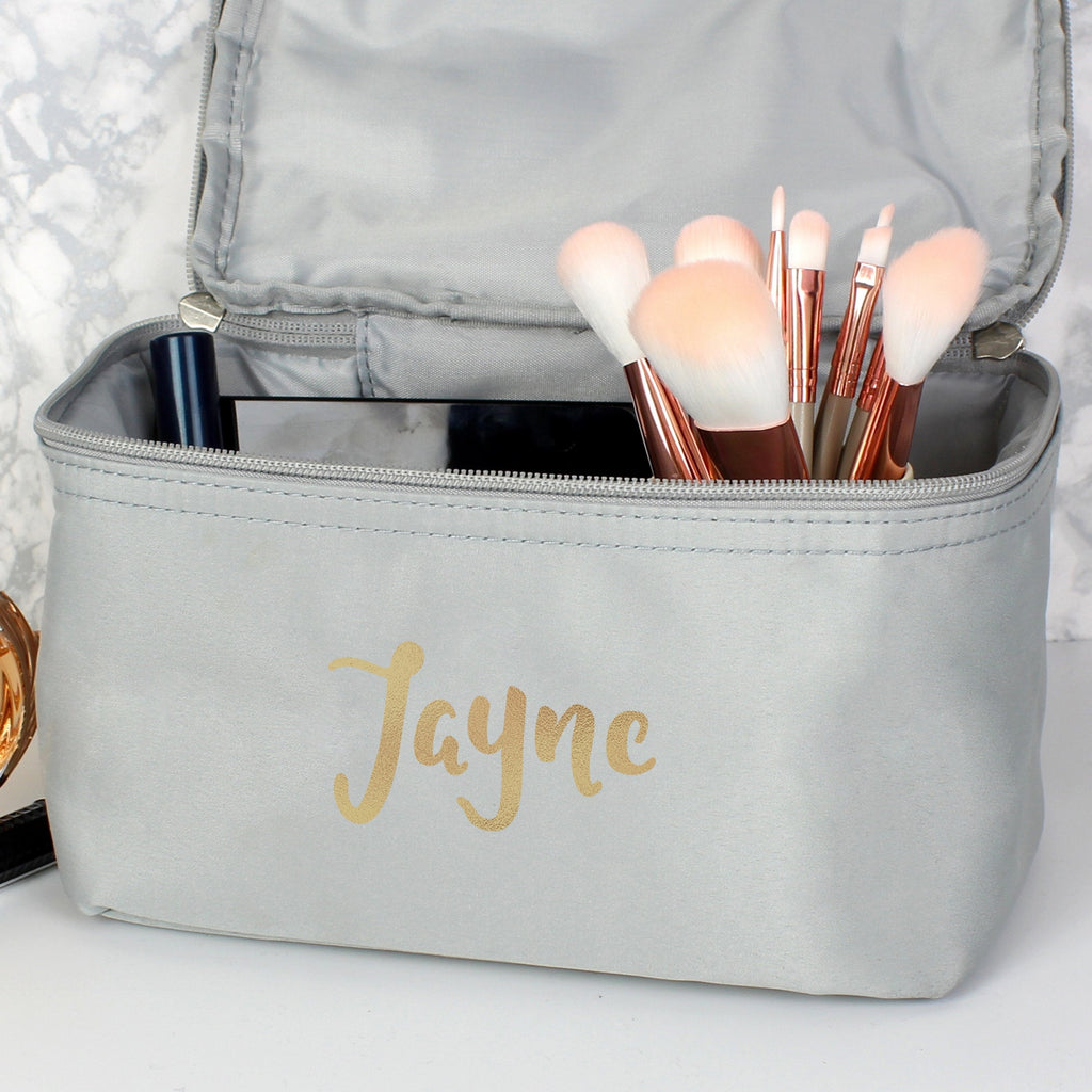 Personalised Gold Name Grey Vanity Bag