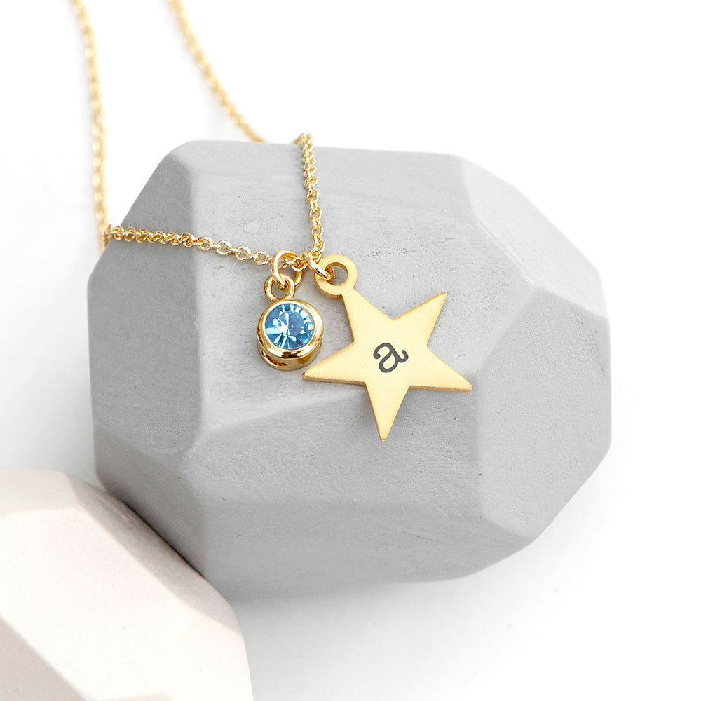 Personalised Personalised Gold Star with Birthstone Crystal Necklace