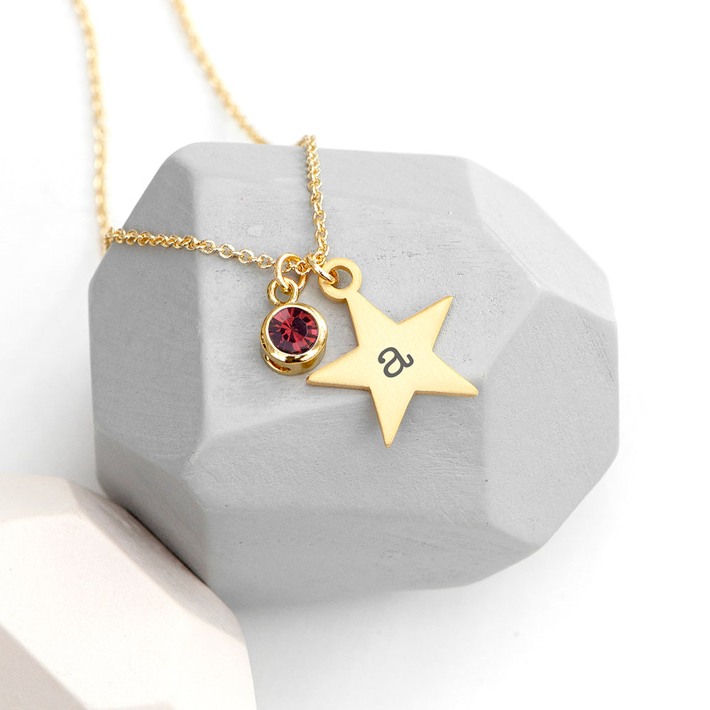 Personalised Personalised Gold Star with Birthstone Crystal Necklace