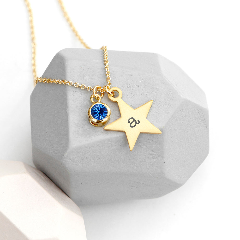 Personalised Personalised Gold Star with Birthstone Crystal Necklace