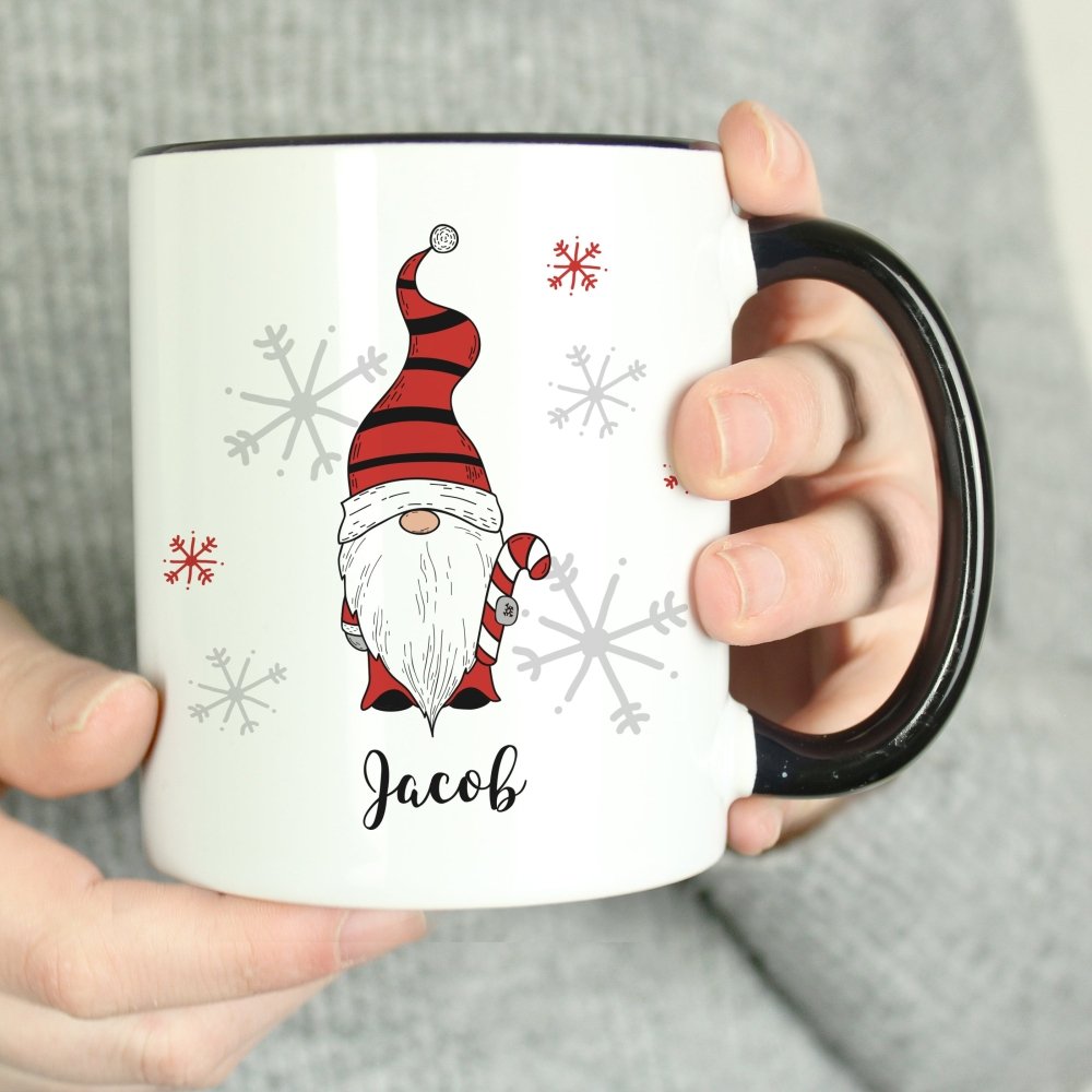 Personalised Gonk Family Black HandLED Christmas Mug - Boy