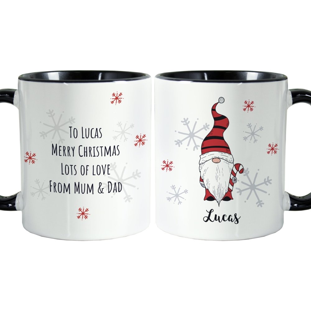 Personalised Gonk Family Black HandLED Christmas Mug - Boy