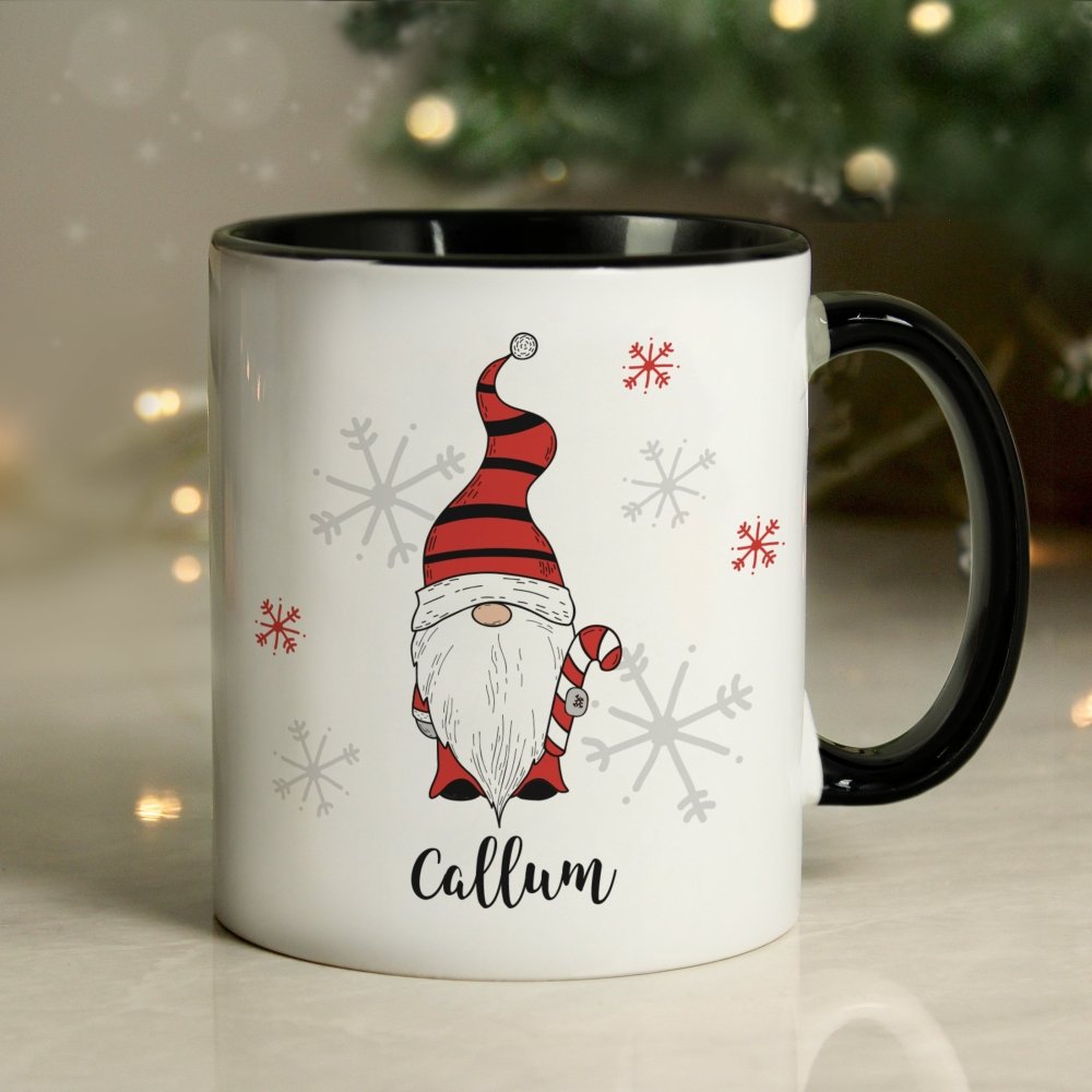 Personalised Gonk Family Black HandLED Christmas Mug - Boy