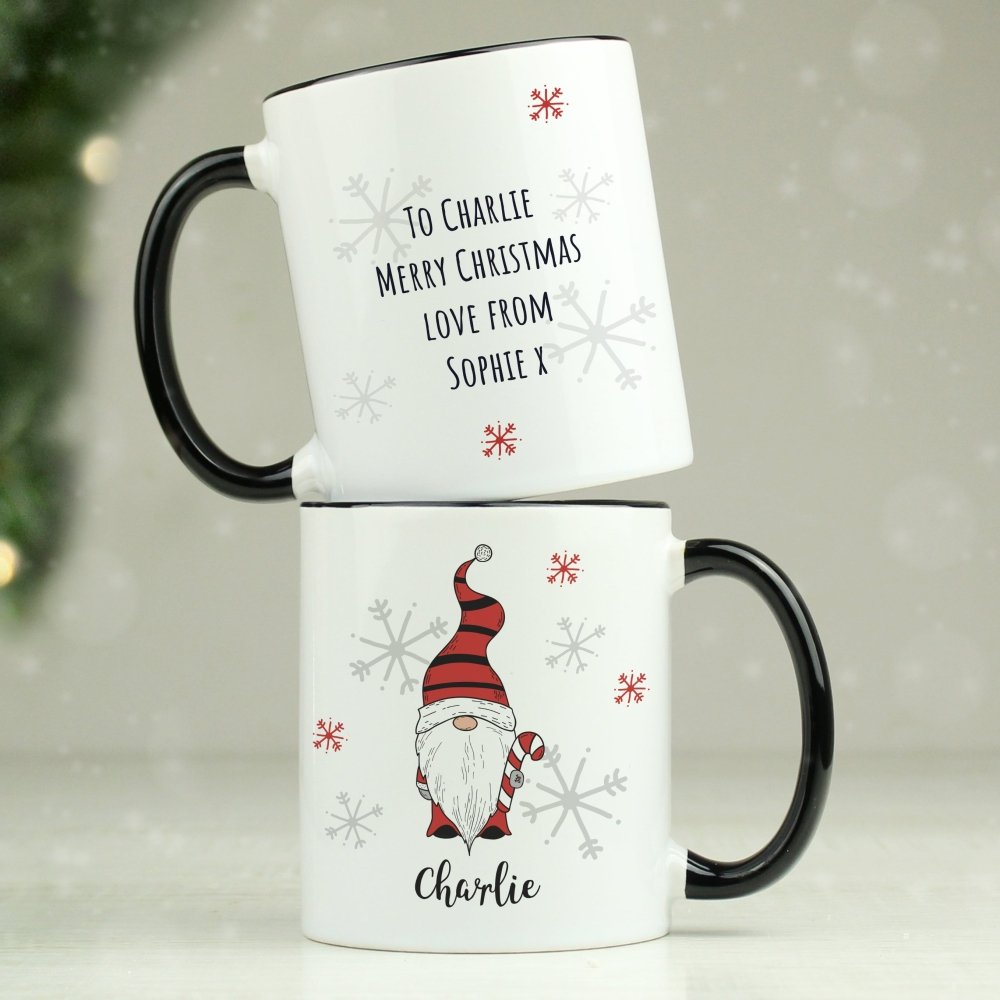Personalised Gonk Family Black HandLED Christmas Mug - Boy