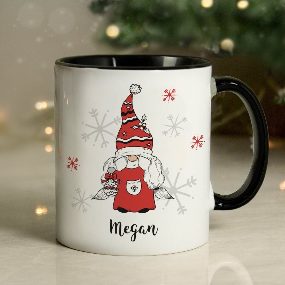Personalised Gonk Family Black HandLED Christmas Mug - Female