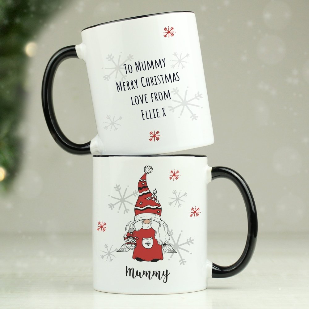 Personalised Gonk Family Black HandLED Christmas Mug - Female