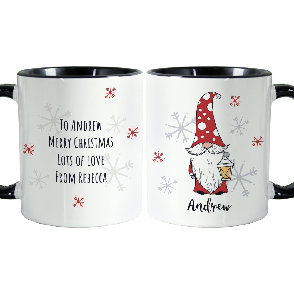Personalised Gonk Family Black HandLED Christmas Mug - Male