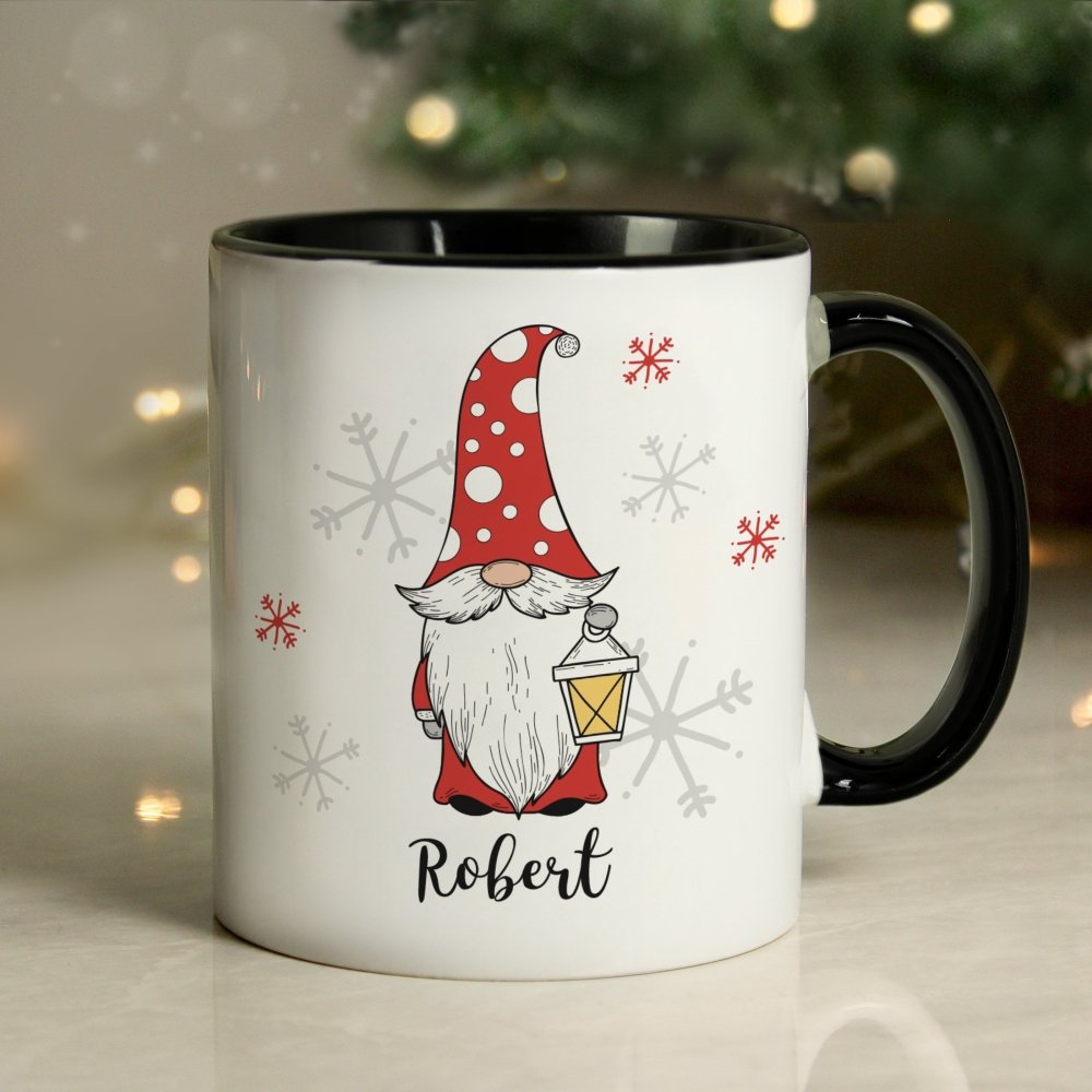 Personalised Gonk Family Black HandLED Christmas Mug - Male