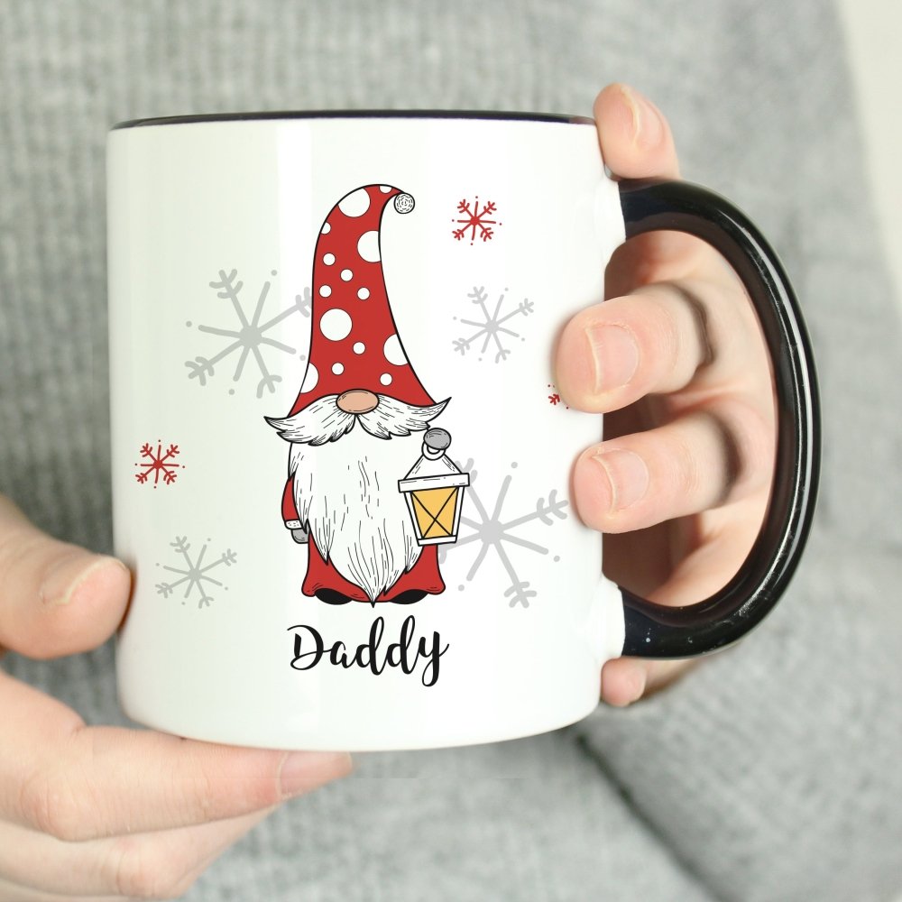 Personalised Gonk Family Black HandLED Christmas Mug - Male
