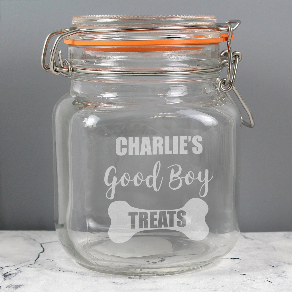 Personalised Good Boy Treats Glass Kilner Jar