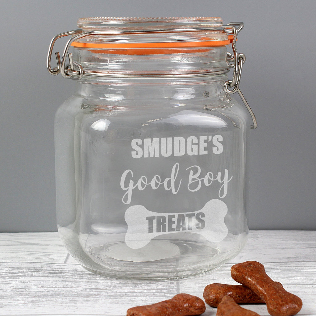 Personalised Good Boy Treats Glass Kilner Jar