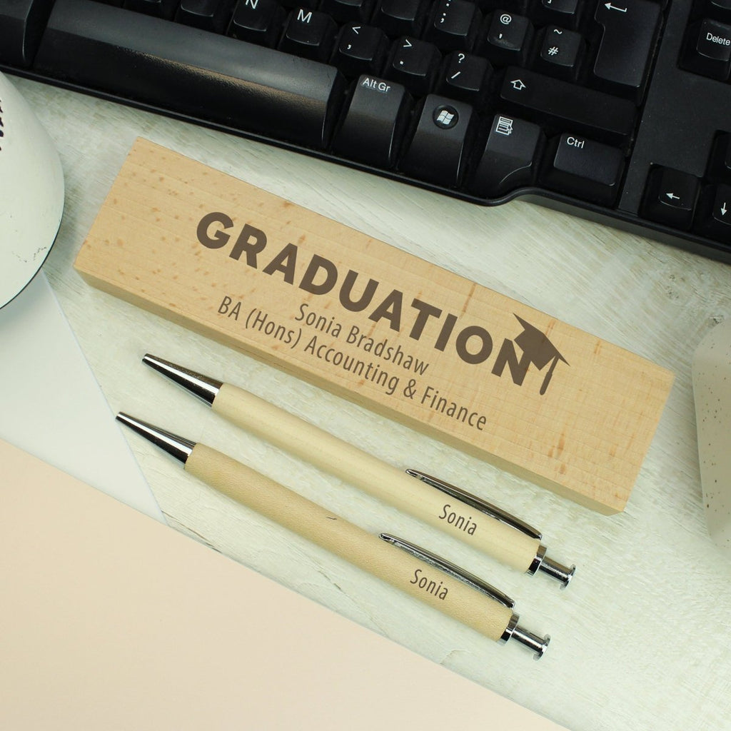 Personalised Graduation Wooden Pen And Pencil Set