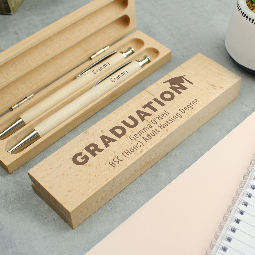 Personalised Graduation Wooden Pen And Pencil Set