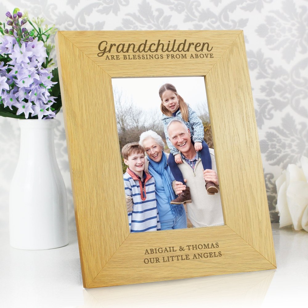 Personalised Grandchildren Are A Blessing 6x4 Inch Oak Finish Photo Frame
