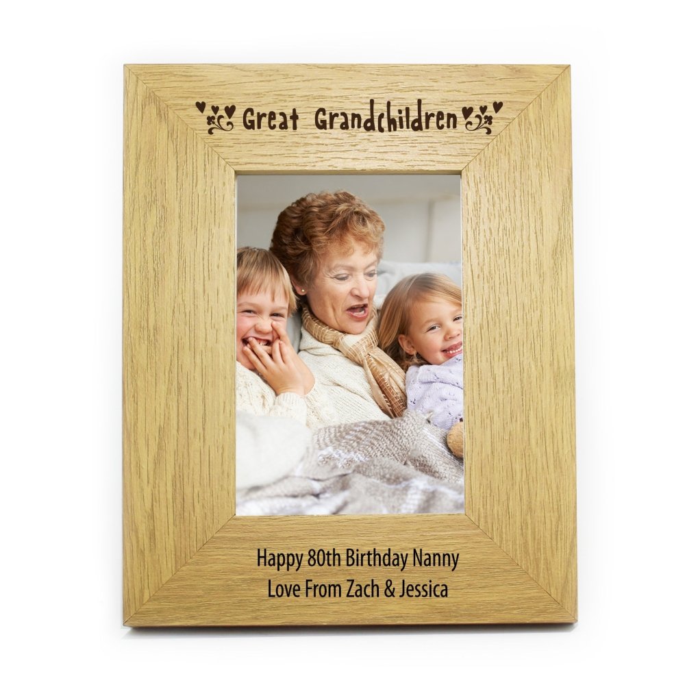 Personalised Great Grandchildren 4x6 Inch Oak Finish Photo Frame