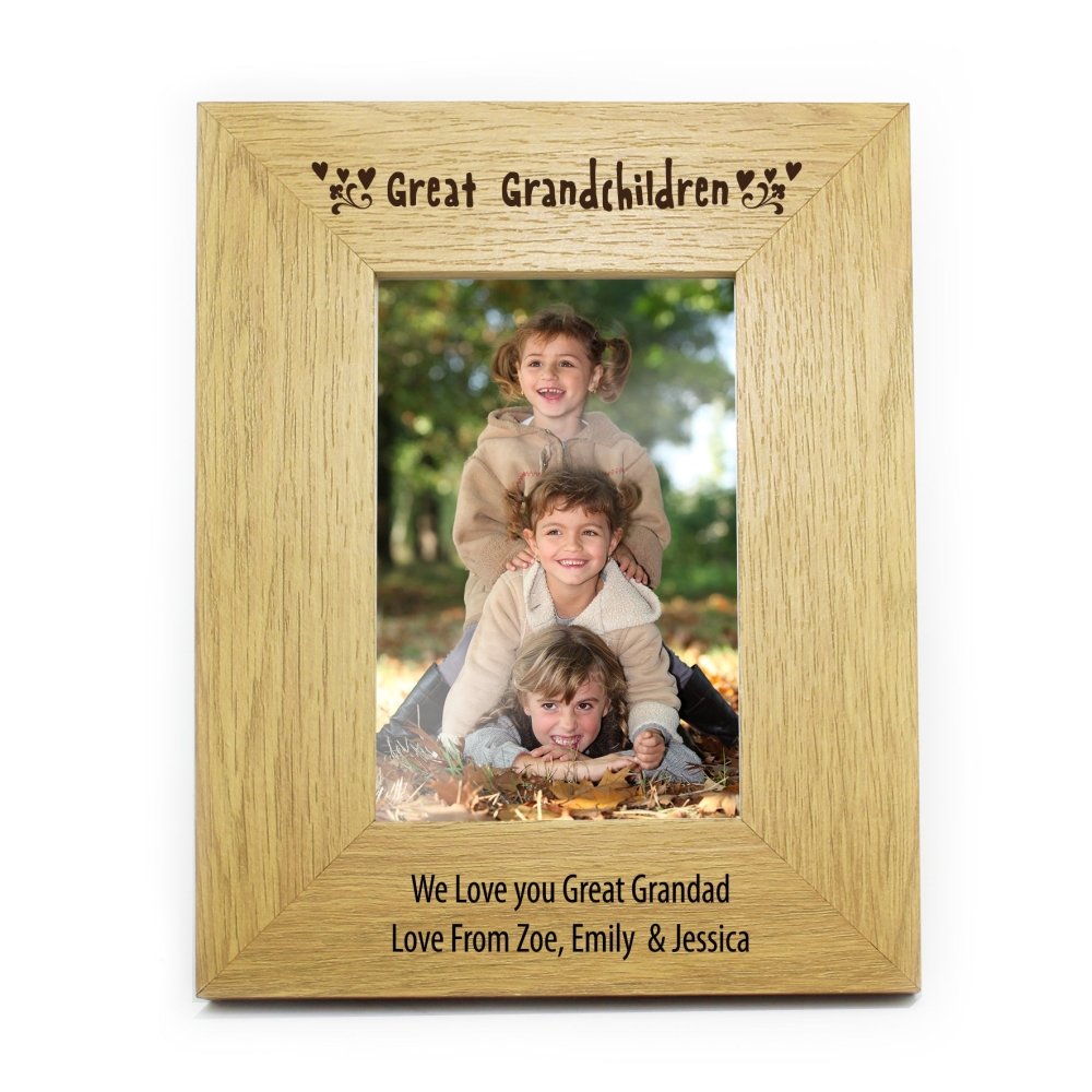 Personalised Great Grandchildren 6x4 Inch Oak Finish Photo Frame