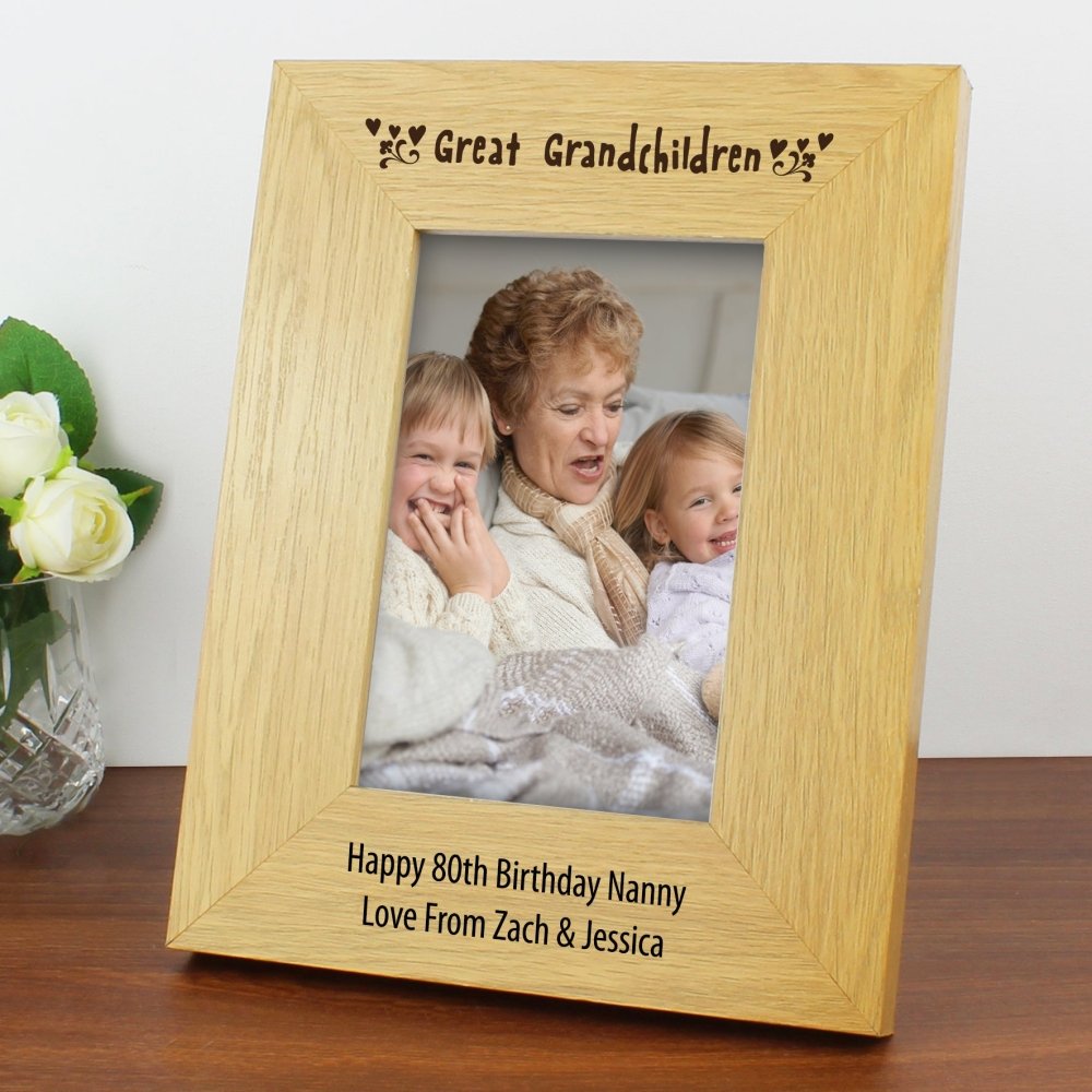 Personalised Great Grandchildren 6x4 Inch Oak Finish Photo Frame