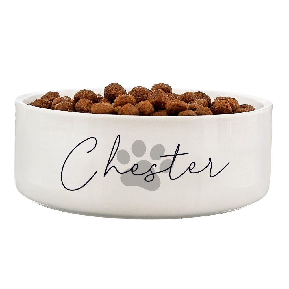 Personalised Grey Paw Print Name 14Cm Medium Pet Bowl